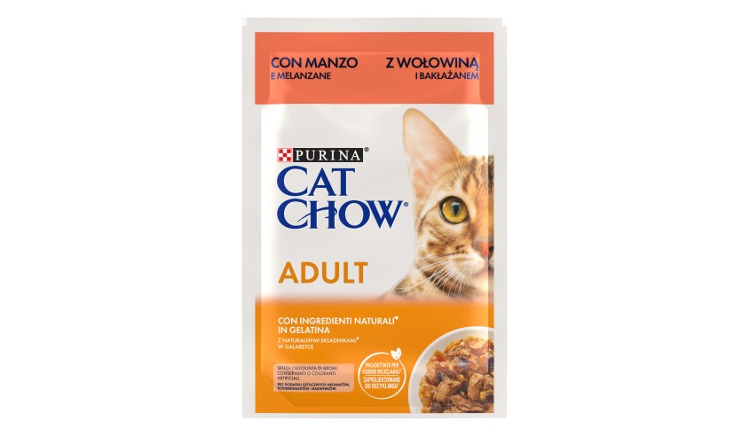 CAT CHOW ADULT BUEY&BERENJENA 26X85G